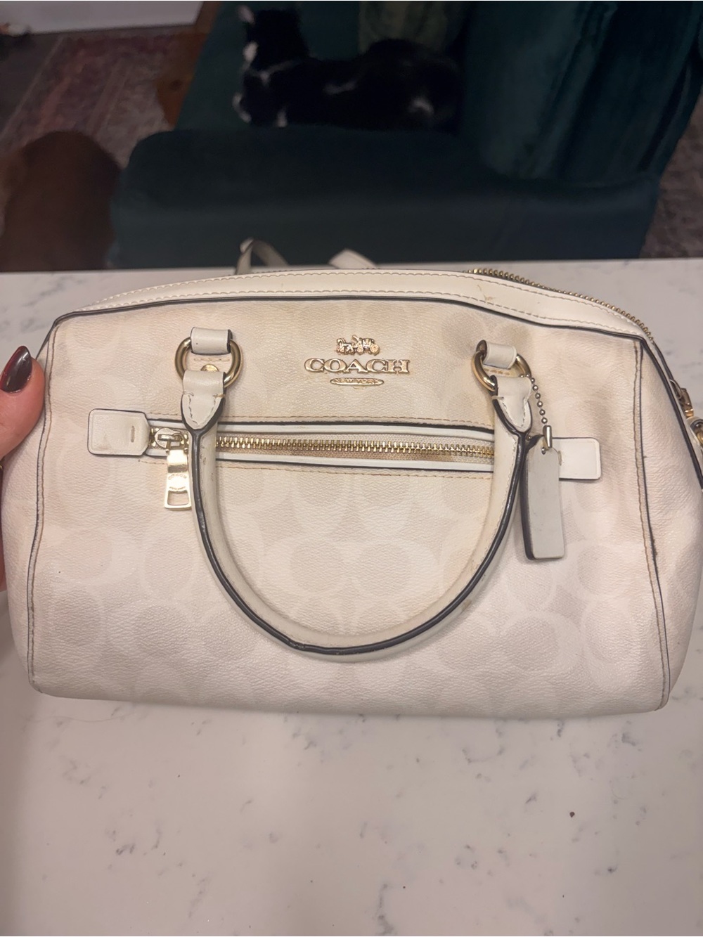Coach Cream Signature Satchel with Gold Hardware